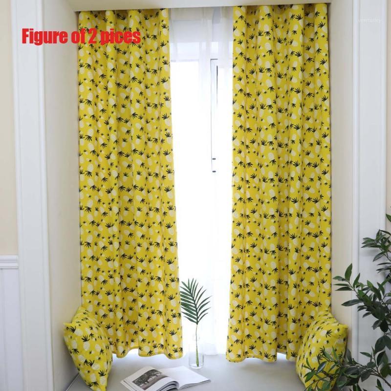 

1PC 55*85inch Living Room Decor Yellow Tropical Pineapple Drilling Half-shadow Cotton Linen Window Curtain For Kids Bedroom1, Yellow pineapple