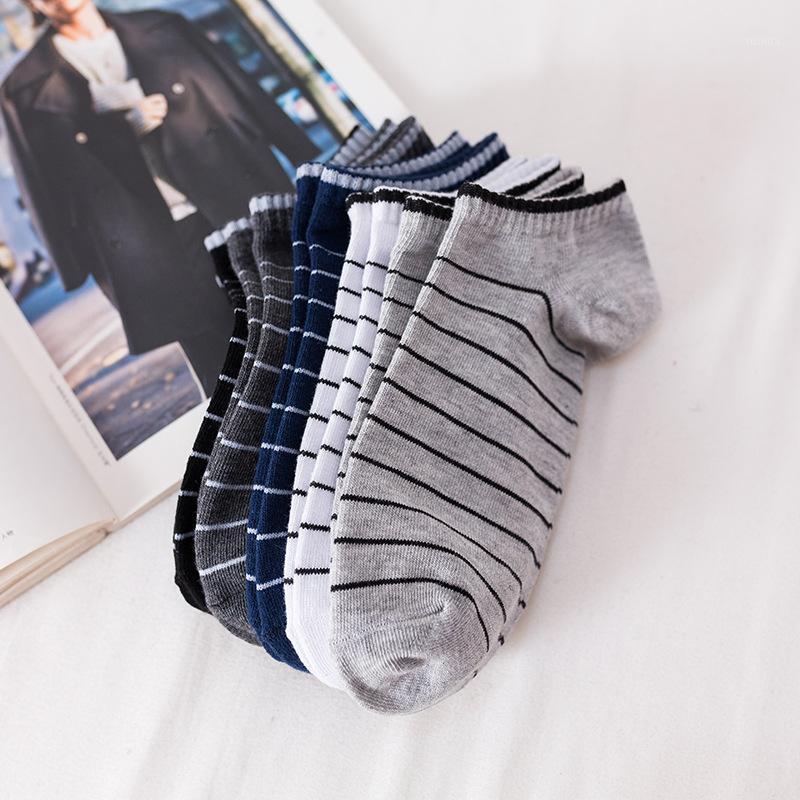 

1pair Men Socks Short Ankle Socks Cotton College Style Lines Black Casual Sock1