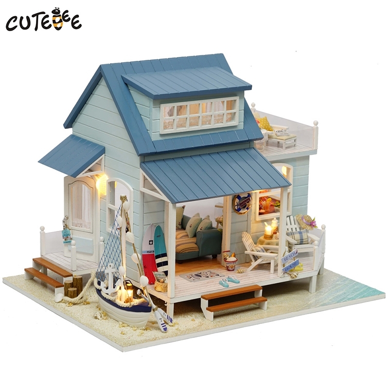 

CUTEBEE Doll House Miniature DIY Dollhouse With Furnitures Wooden House Toys For Children Birthday Gift Caribbean Sea A037 Y200413
