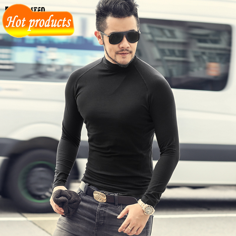 

2021 The New Cotton Stretch Solid Color Thin Sleeve Long Male Casual High-neck Deep-neck Neck Shirt European Style Shirts T931 Zall, Ivory white