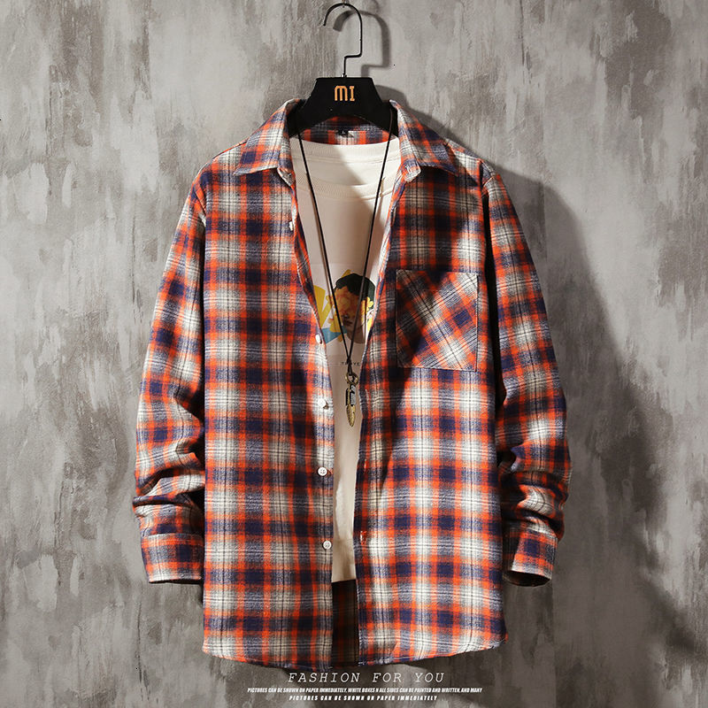 

New Men's Oversize Plaid 2021 Fashion Casual Harajuku Tops Male Clothing Korean Streetwear Man Shirt Vintage Wryx, Green
