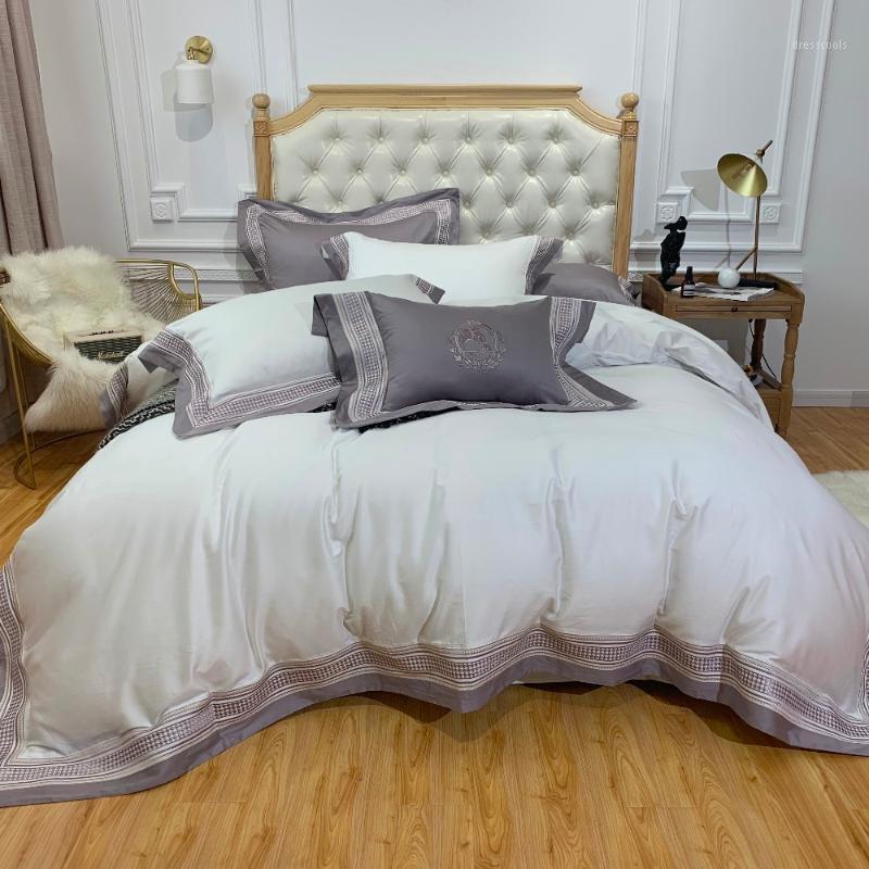 

white Egyptian Cotton Bedding Set Queen King embroidery Duvet Cover Bed sheet/Linen Pillowcases Decorative pillow1