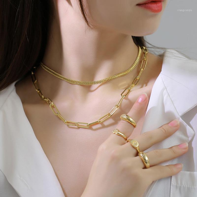 

Chains Fashion Double Layer Punk Link Chain Pendant Necklace Gold Color Necklaces For Women Jewelry Wholesale, Silver