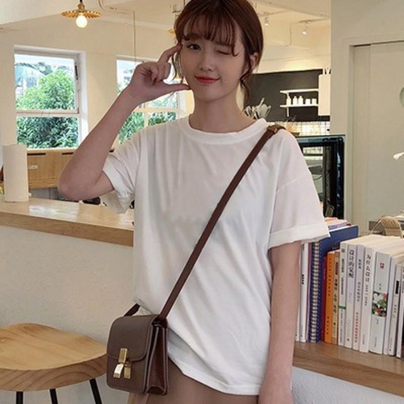 

Women Short Sleeve Short T-shirt Ladies Casual Solid O-Neck Tee T-shirt Tops Blusa Summer White Shirt Tees Clothes, Black