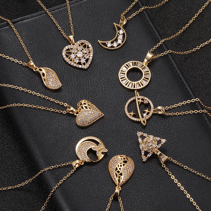 

Fashion Golden Stainless Steel Moon Heart-shaped Irregular Pendant Necklace For Women Initial CZ Necklace Wedding Jewelry