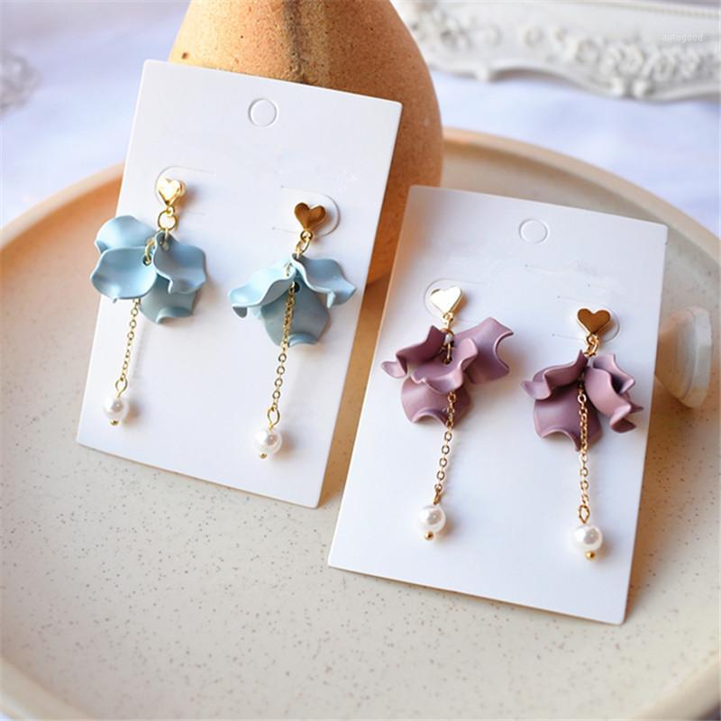 

Stud 2021 Bohemia Acrylic Heart Earrings Tassel Pretty Metal Super Fairy Flower Long Petals Pearl Earring For Woman Jewelry1