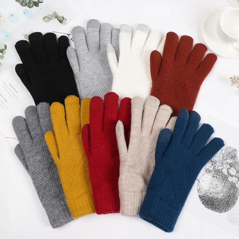 

Winter Female Warm Knitted Full Finger Touch Screen Mittens Woolen Winter Warm Thick Women Cycling Driving Gloves1