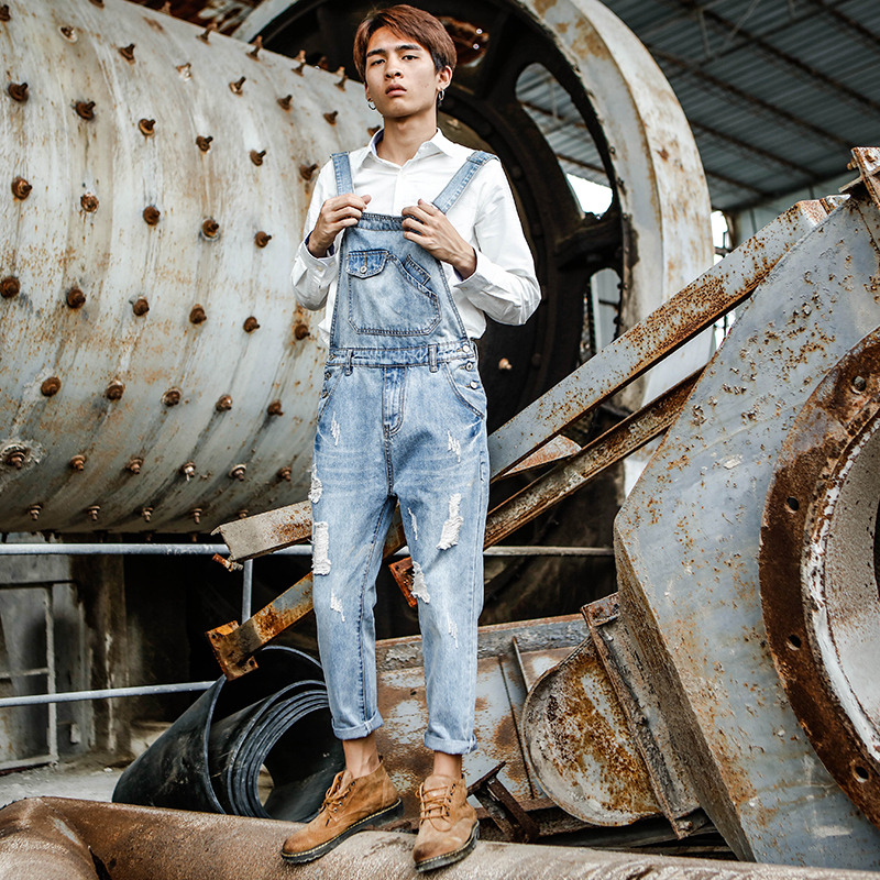 

New Spring 2020 and Summer Bbib Male Korean Youth Washed Blue Light Hole Skinny Jeans Like Nine Pants Size -4xl 5xl Iwvz, Sky blue