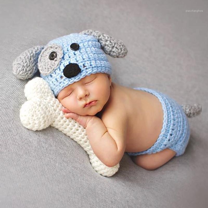 

2pcs Puppy Dog Newborn Baby Boys Photography Props Knitted Infant Animal Costume Boys Outfits Crochet Baby Hat Diaper Set Blue1, As pic
