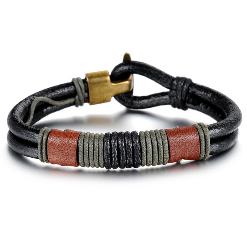 

2020 NEW Cool men's black/red real leather design simple bracelet chain jewelry stainless steel jewelry men bracelet S54