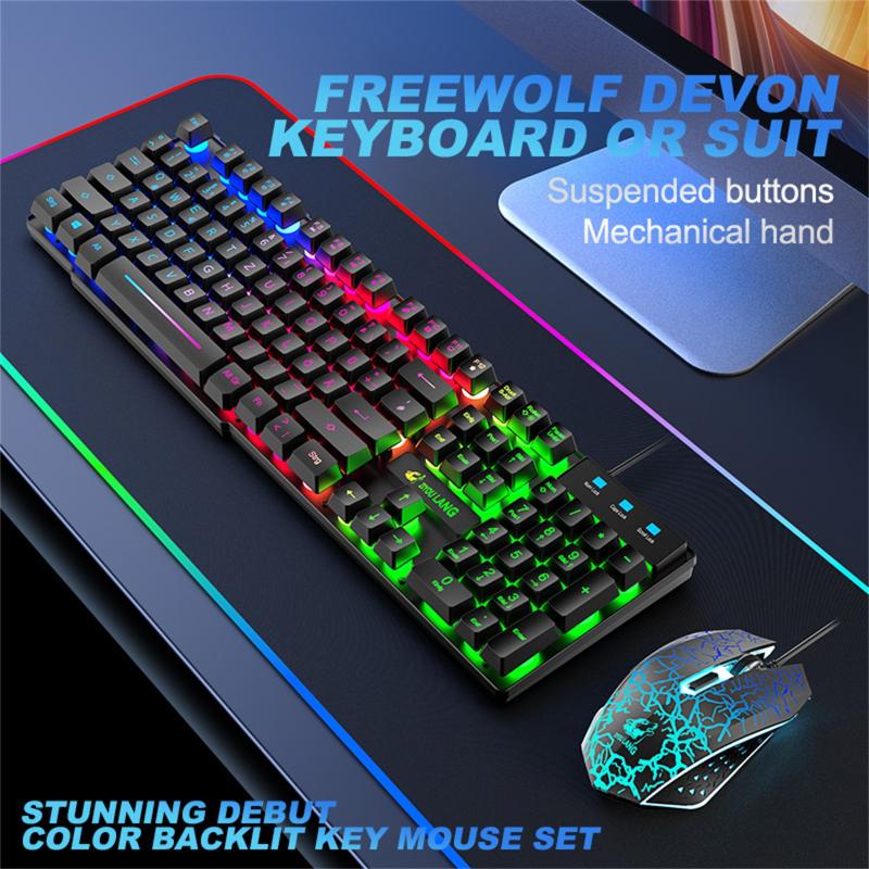 

Free wolf T13 German Japanese keyboard set Rainbow Backlight Usb Ergonomic Gaming Keyboard and Mouse Set for PC Laptop