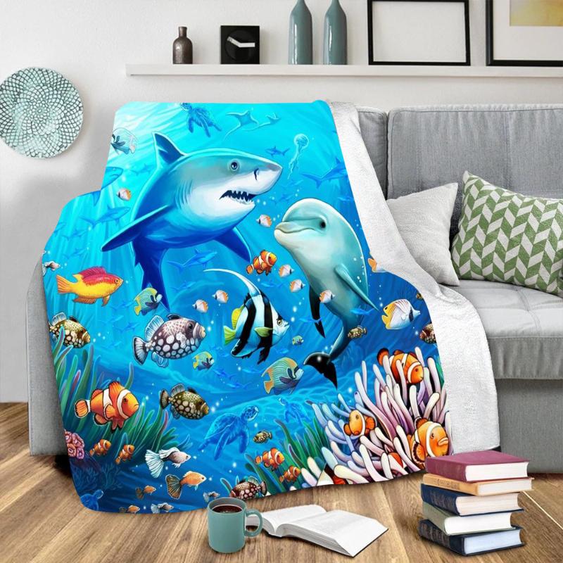 

3D Ocean Printed Sherpa Blanket Couch Sofa Quilt Cover Travel Youth Bedding Thick Throw Fleece Blanket Bedspread