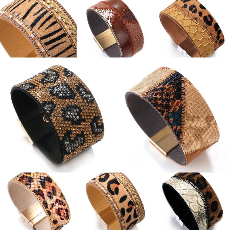 

Tennis Flashbuy Punk Leopard Leather Bracelets For Women 2022 Fashion Snakeskin Print Wide Wrap Bangles Party Jewelry Gift, Golden;silver