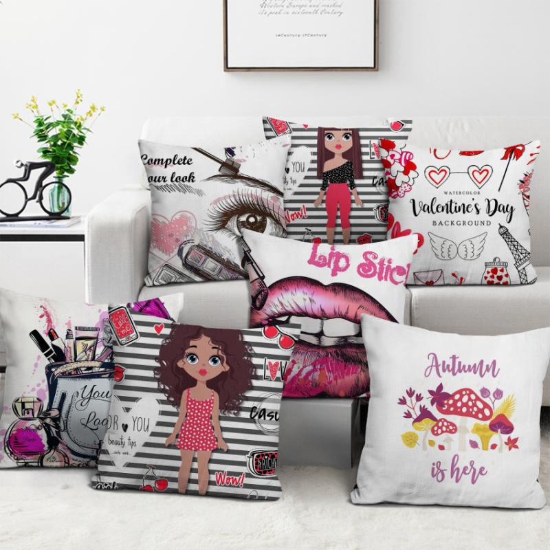 

Nanacoba Pillow Covers Decorative Valentines Day Cartoon Girls Lips Eiffel Tower Print Cushion Cover for Sofa Home Decoration, Pcfs019811drs
