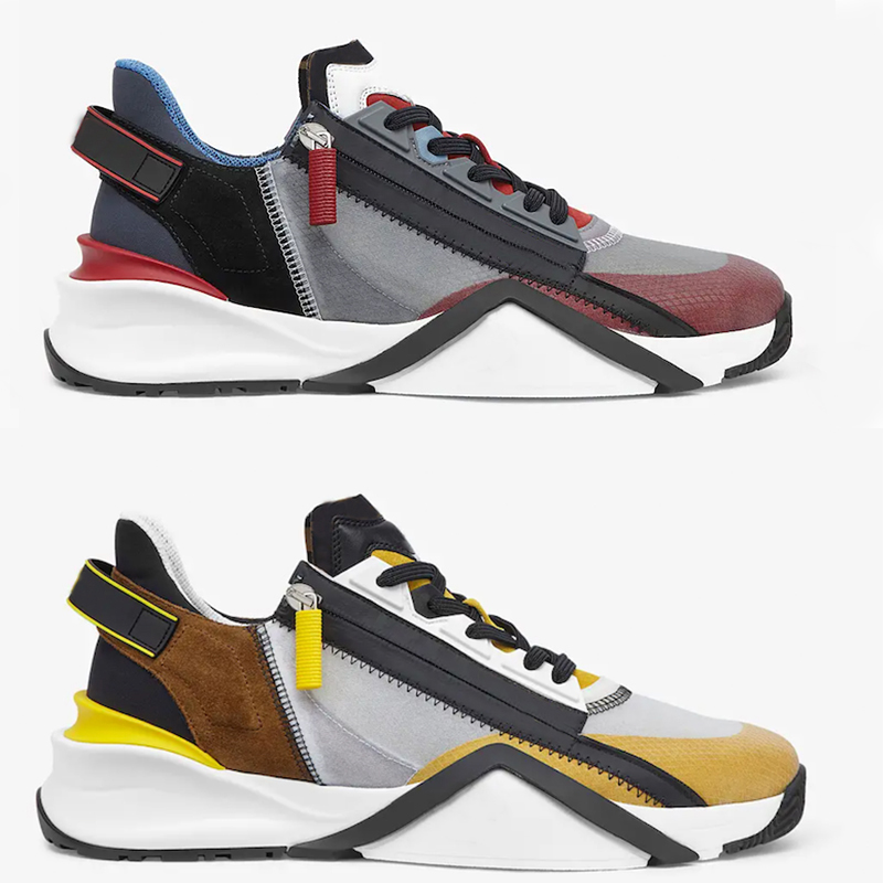 

Mens luxurys Designer Flow Sneakers Zipper Nylon Sude Leather Trainers Women Low-cut Runner Shoes 5 colors with box 259, Color 1