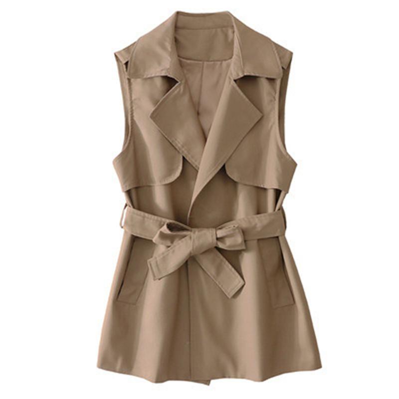 

Vintage Elegant Vest For Women Windbreaker Trench Style Sleeveless Coat Classic Office Lady Casual Fashion Korean Waistcoat Tops, Black