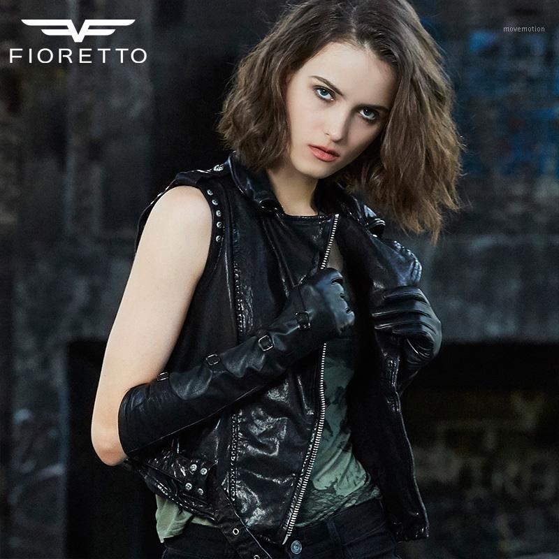 

FIORETTO Women Longe Genuine Leather Gloves Fashion Patch Natural Leather Ladies Elbow Driving Gloves Black Winter Strap1