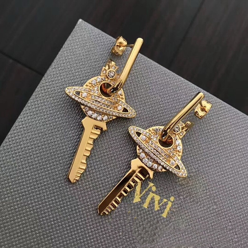 

Dangle Chandelier Retro full diamonds key earrings exaggerated personality big letter B women earrings studs