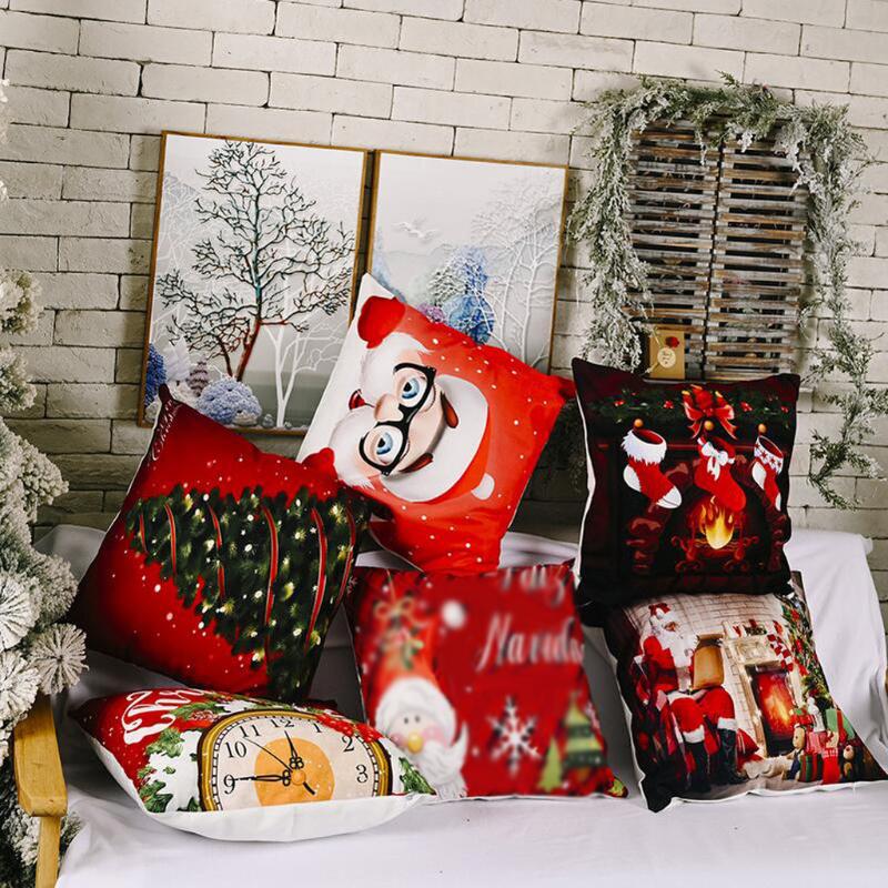

Decorative Christmas Cushion Cover Home Decor Sofa Pillow Case Cover Seat Car Throw Pillowcase Red Christmas Decoration For Home