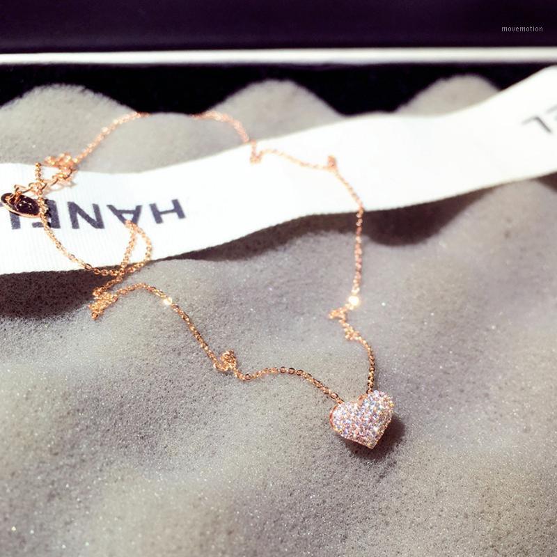 

2020 Fashion Jewelry New Gold Chain Luxury Zircon Love Crystal Heart Pendant Necklaces For Women Girls Christmas GIft1