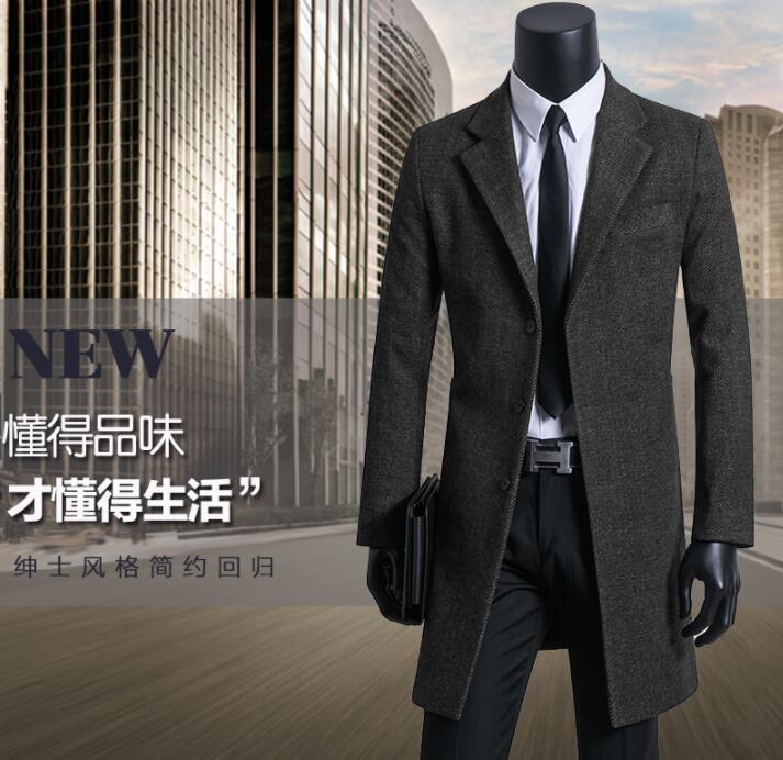 

Brown casual woolen coat men suits trench coats long sleeves overcoat mens cashmere coat casaco masculino inverno england 910, Black