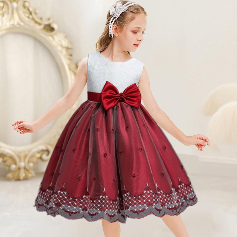 

Girl's Dresses 2021 Summer Embroidery Flower Princess Girls Dress Wedding Birthday Party Kids For Children Costume Prom Clothes, Red;yellow