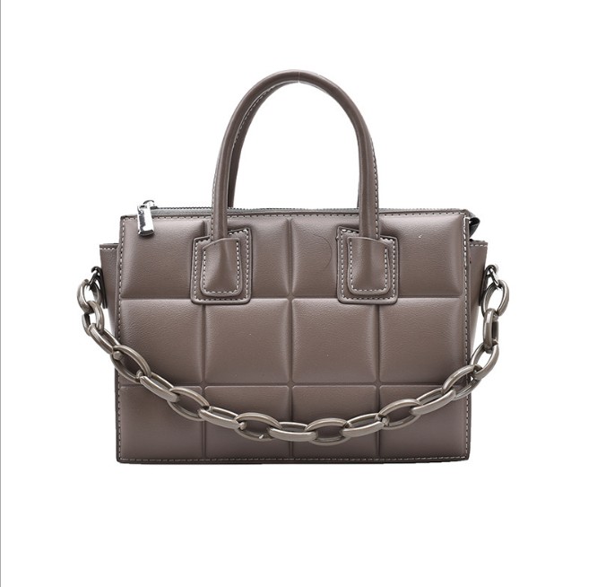 

2021 New Fashion High Quality PU Leather Women's Designer Shoulder Crossbody Bag Lady Chain Lattice Totes Handbags, Khaki