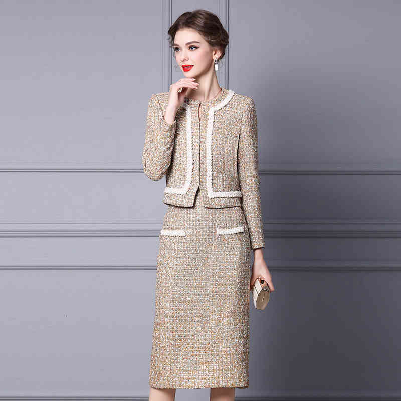 

Women' Two Piece Pants Zhili small fragrance suit women' autumn and winter high-end wool coat medium length skirt two-piece set GFT3, Yellow