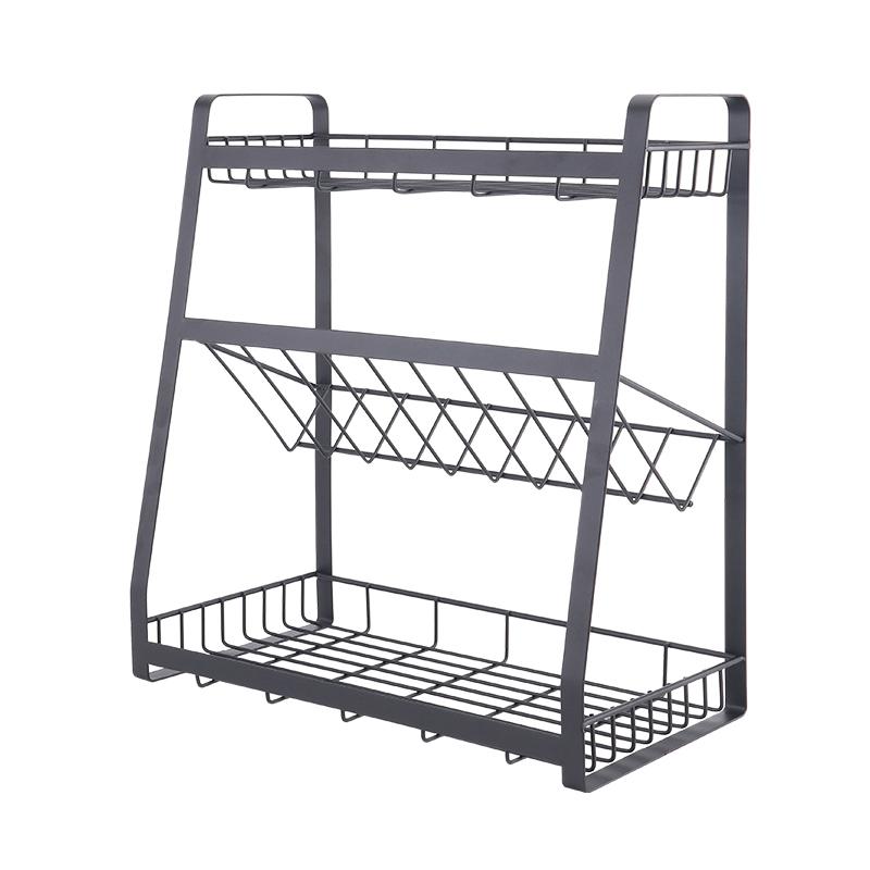 

3 Layers Kitchen Spice Rack 304 Stainless Steel Countertop Spice Jars Bottle Shelf Kitchen Organizer Shelf Storage Holder Black