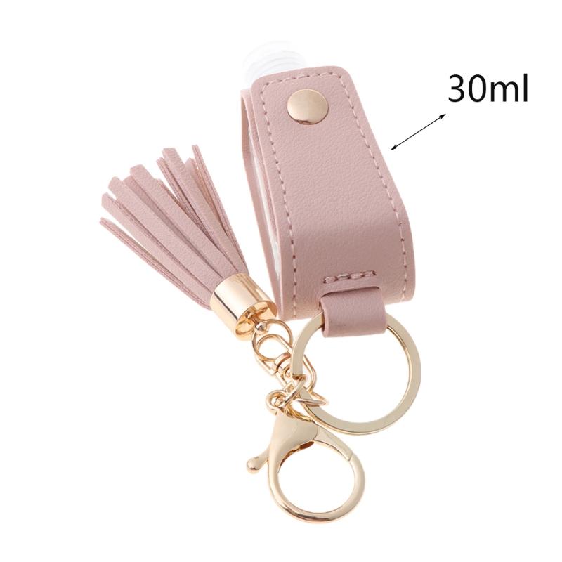 

30ml Portable Empty Leakproof Plastic Travel Bottle for Hand Sanitizer with Tassels Leather Keychain Holder Carriers