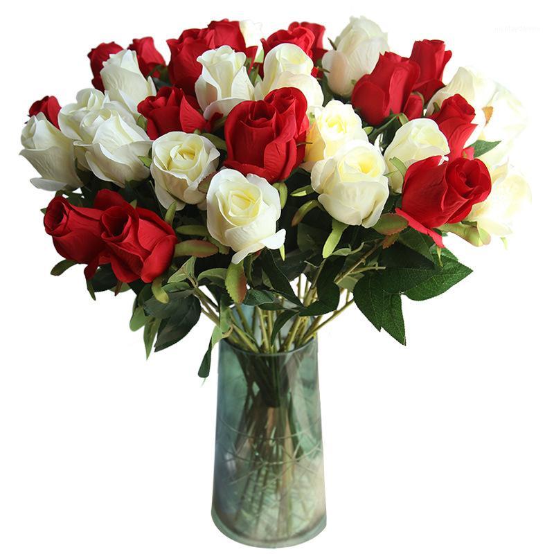 

10pcs/lot Wedding Rose Bud Real Touch Artificial Flower Branch Decorative Rose Flowers for Home Decoration Valentine's Day1, Rose red
