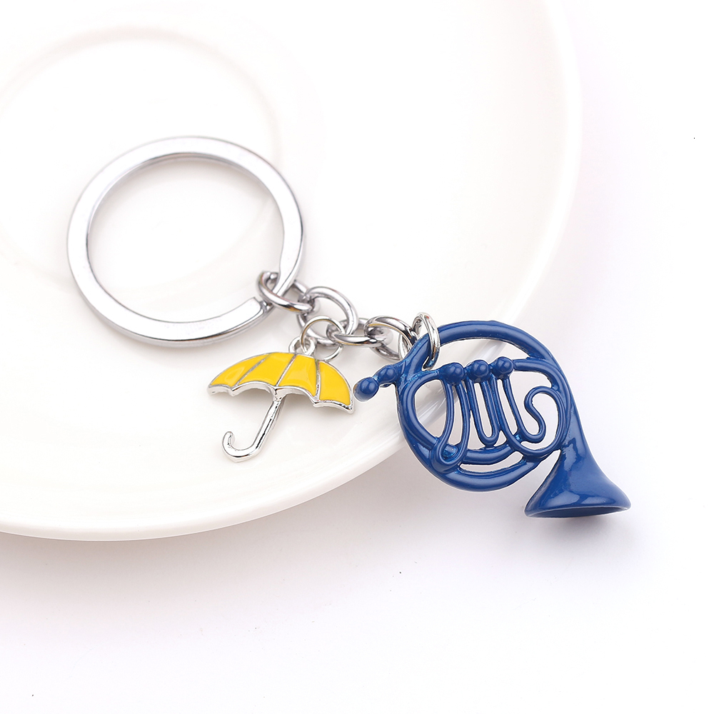 

Hot Sale Us Reality Show Himym Keychain How i Met Your Mother Yellow Umbrella Blue French Horn Keyring Charm Pendant Jewelry, Silver