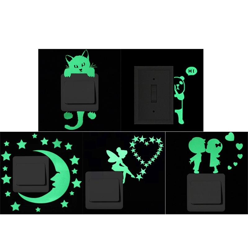 

5pcs luminous cartoon children's room stars and moon cute switch stickers wall stickers decorative art paste