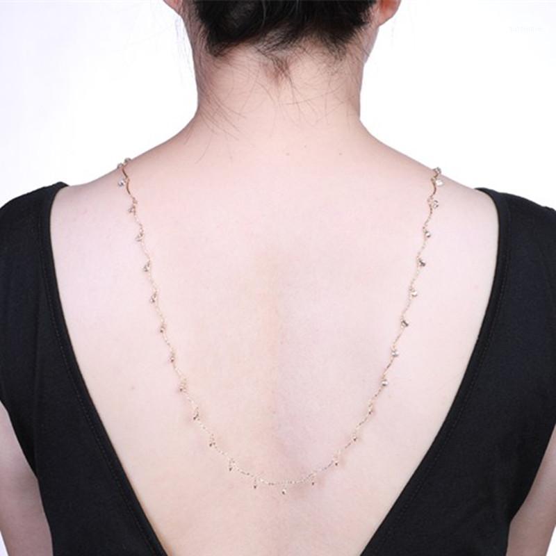 

Bridal Zircon Necklace Evening Gown Wedding Jewelry Accessories Gold Wedding Atmosphere Backless Necklace Long Sexy Back Shine1