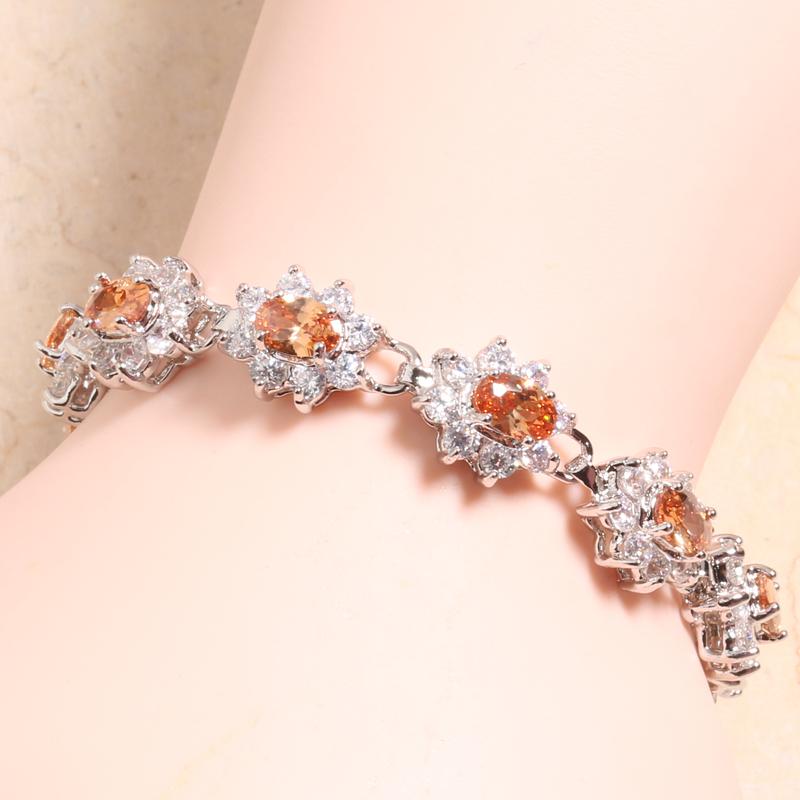 

Link, Chain Elegant Champagne Orange Morganite White Silver Plated Argent Link Bracelet 6 7 Inch L10045