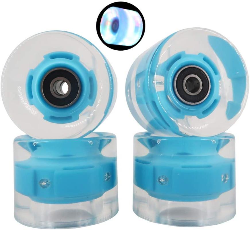 

4pcs LED 60mm wheels with ABEC 9 bearing complete Clear LED wheels for skateboard longboard cruiser, White
