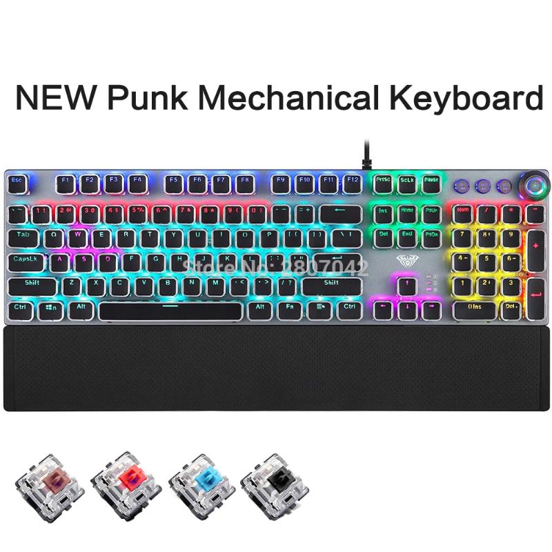 

AULA Backlit Gaming Genuine Mechanical Keyboard Anti-ghosting Luminous LED Wired Keyboard Multi-mode knob multimedia button
