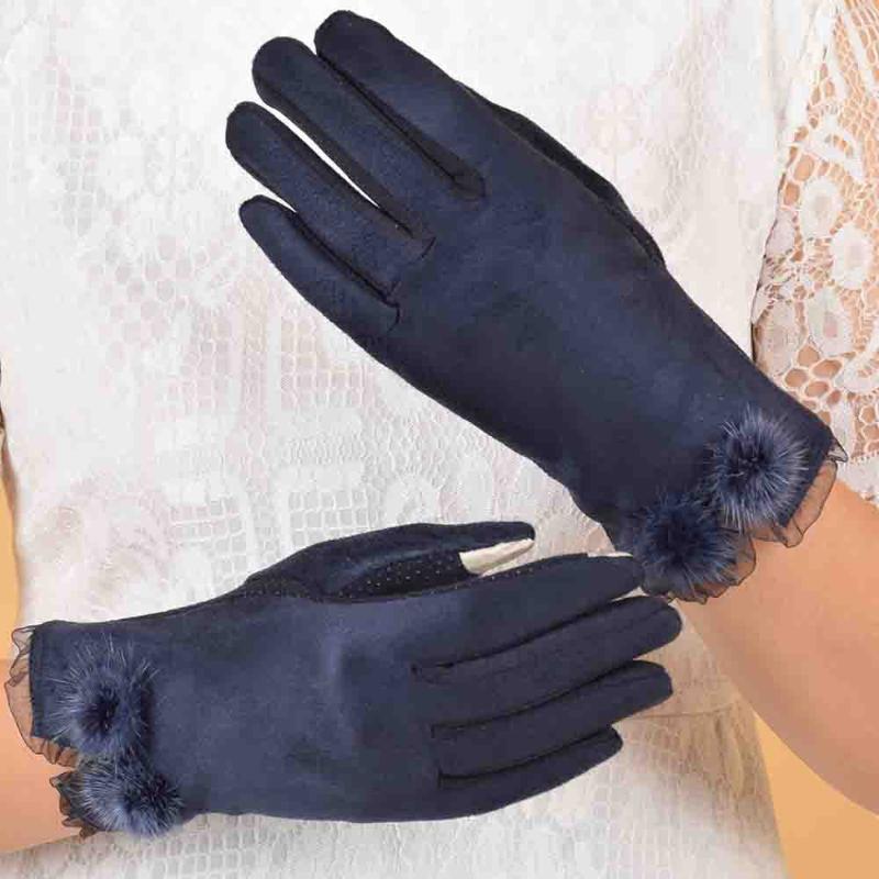 

High Quality Warm Soft Fashion Elegant Women Touch Screen Glove Winter Female Lace Cashmere Bow Full Finger Mittens Wrist #YJ