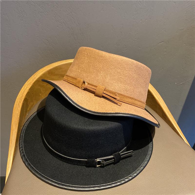 

Retro Hair Hat Wide Brim Flat Top Small Hat Han 100 Sets Autumn Winter Tide Sun Felt, Black