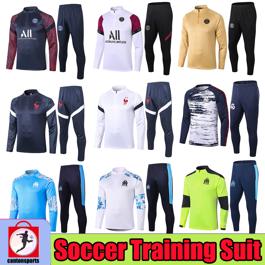 

Maillots de Foot 2020 2021 Marseille OM Men Football Training Suits Real Madrid Paris MBAPPE Soccer Tracksuit 20 21 Survetement Chandal Kit, Black