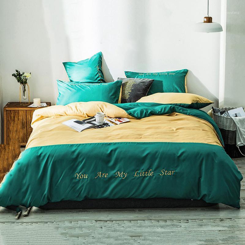 

Bedding Sets 4pcs 100% Cotton Fashion Stitching Duvet Cover Flat Bed Sheet Comforter Linen Set With Pillowcase Home Textile