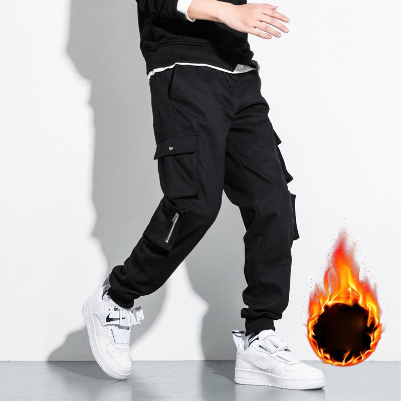 

Plus Size7XL 8XL Winter Fleece Heavyweight Casual Harem Pants Multi-pocket Korean Style All-match Trend Cargo Clothing Black