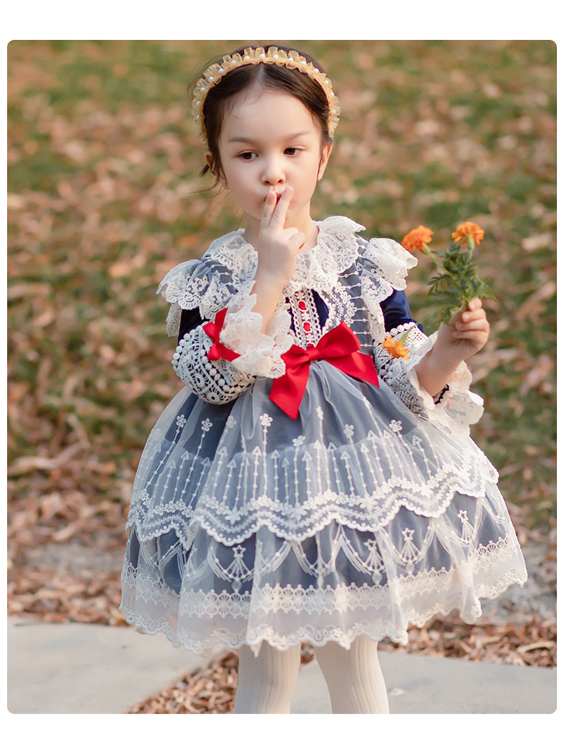 

Kids Dress for Girls Baby Autumn Winter Toddler Lolita Girl kawaii Cute Wedding Dress Girl Ball Gown Lace Princess Party Vestido, Blue
