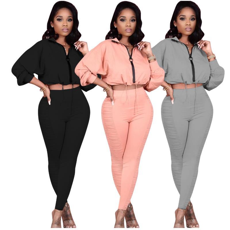 

Women hooded zipper casual sport suit Long Sleeve Fashion Workout Tracksuits tops and pants two piece Matching Set ropa mujer, Gray