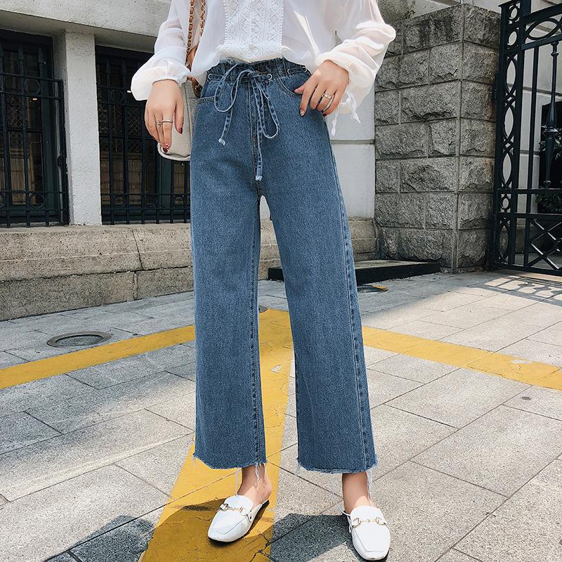 

2020 Spring New Casual High Waist Denim Jeans Mujer Loose Denim Wide Leg Pants Women Stretch Jeans Female Washed Trousers, Dark blue