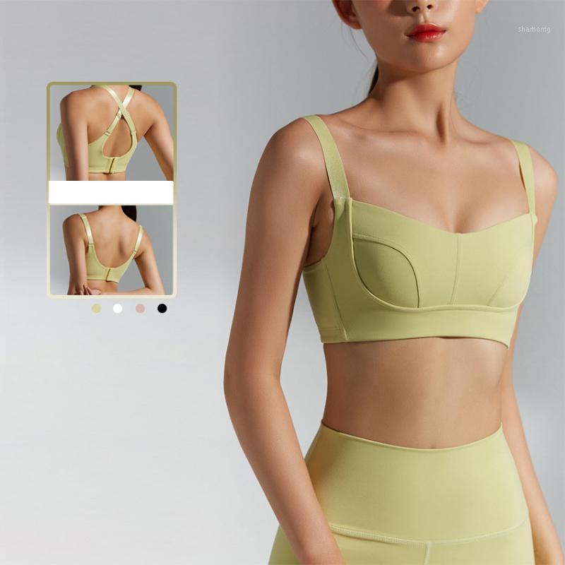 

Sports Bras Women Shockproof Sexy Bras With Buckles Push Up Padded Yoga Crop Tops Gym Workout Brassiers Fitness Running Tank Top1, Yellow