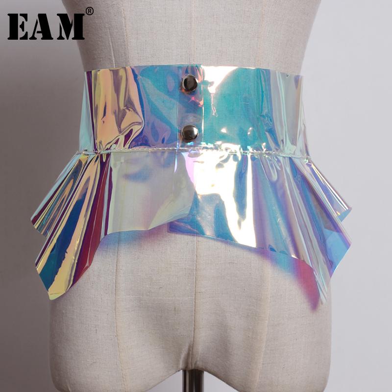 

EAM] Multicolor PVC Ruffles Split Joint Transparent Wide Personality Women New Fashion Tide All-match Spring 2020 1U219, Yellow