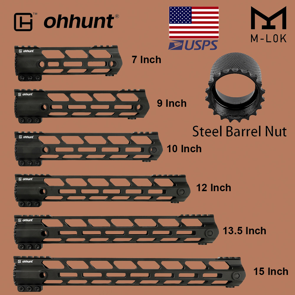 

ohhunt Tactical M-LOK Handguard Rail 7" 9" 10" 12" 13.5" 15" M LOK Free Float Hand Guard Picatinny Weaver Moun