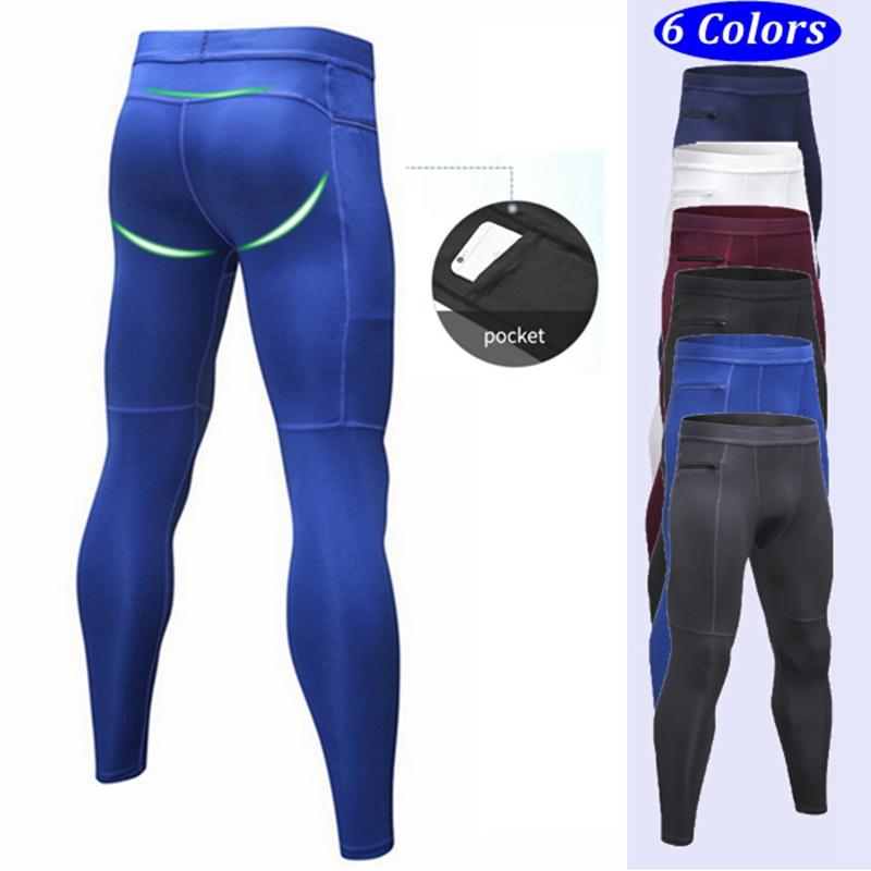 

Compression Tights Mens Running Legging Gym Training Joggings Sportswear Sports Pants with Pocket Skinny Trousers Soccer Pants, Black