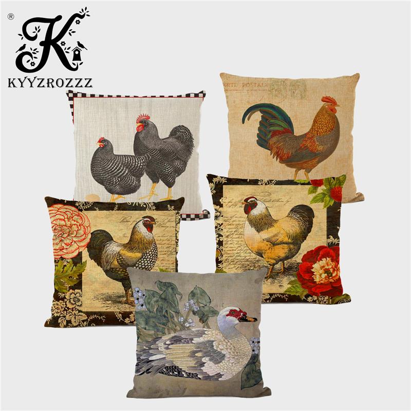 

Home Decoration Animal Cushion Set Color Painting Cock Duck Bird Oil Painting Printed Linen Car Sofa Pillowcase 45x45CM, 02